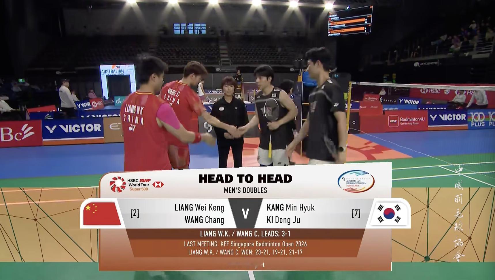梁伟铿/王昶🇨🇳 vs 🇰🇷姜珉赫/奇东柱，比赛马上开始！2026年澳大