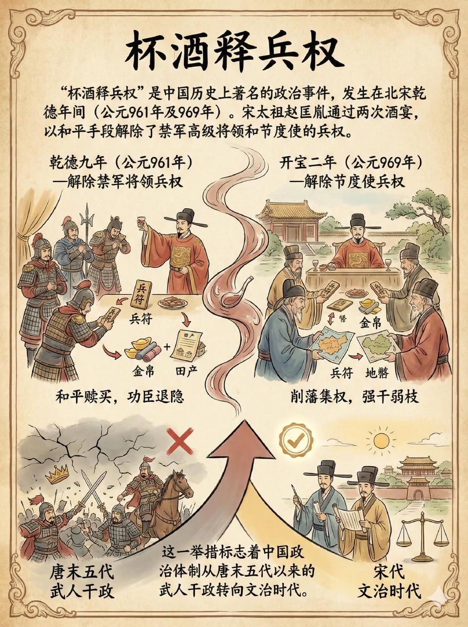宋太祖赵匡胤杯酒释兵权。 