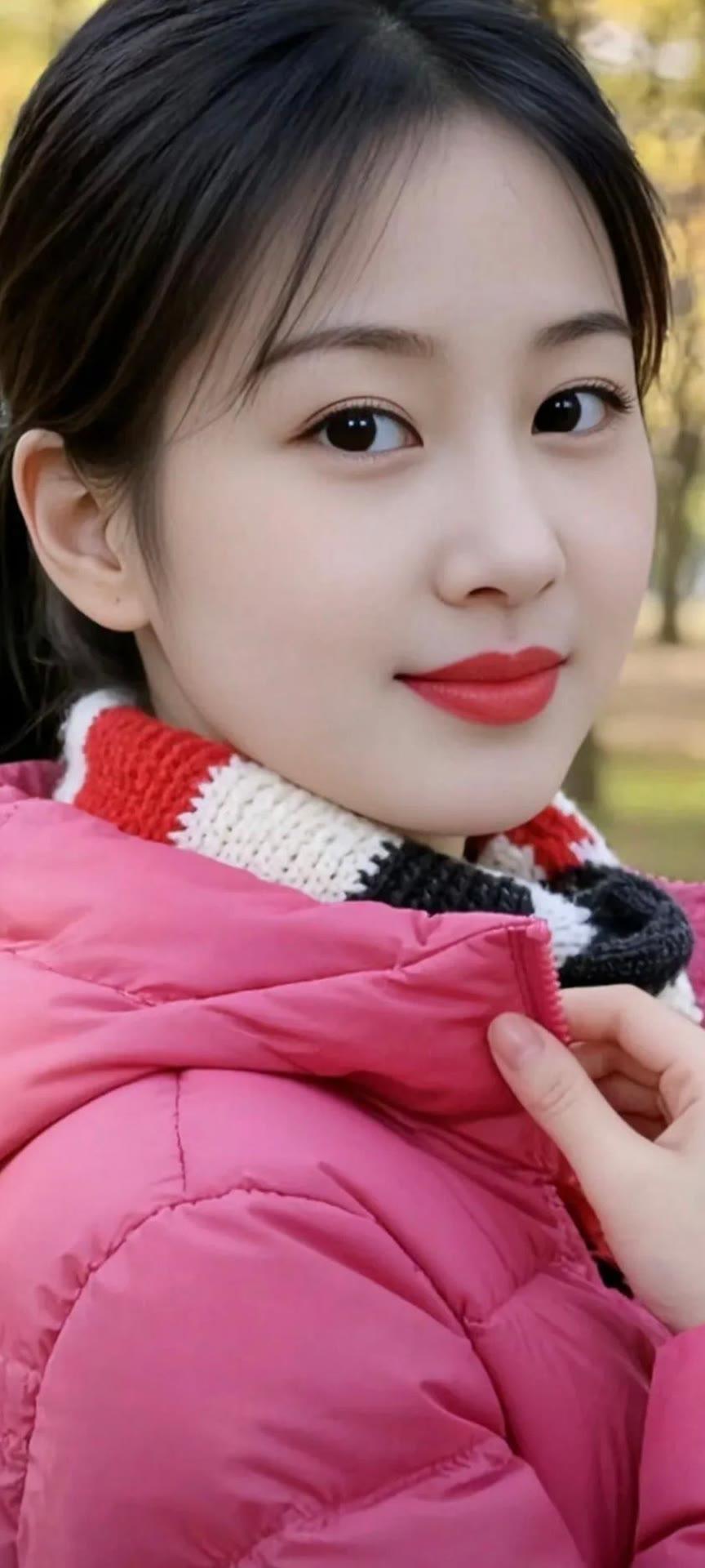 冬日暖阳下，粉外套与红唇的甜美碰撞🌞💄👗