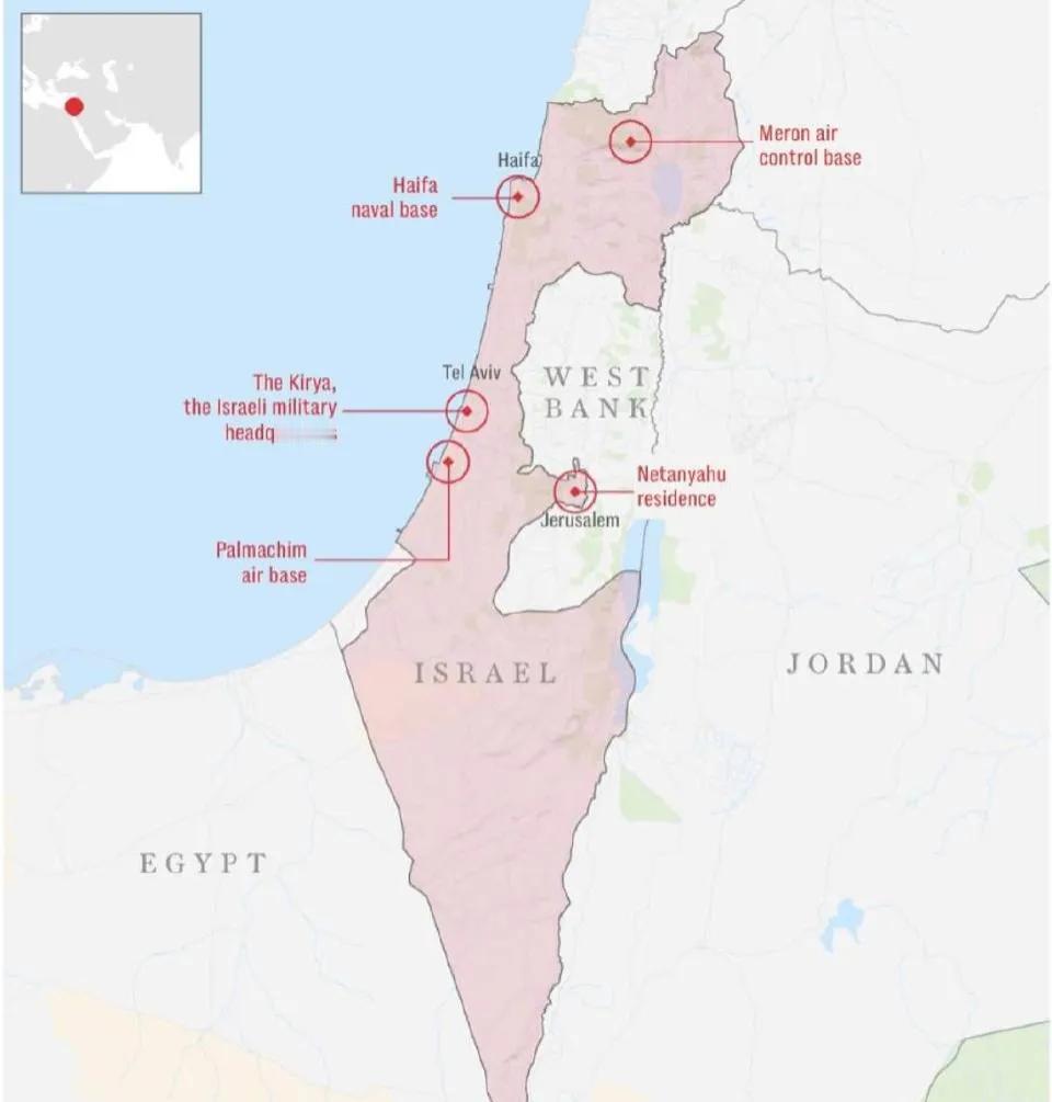 英国媒体公布了此次伊朗打击的目标，包括以军的机场、以军舰队基地，还有内塔尼亚胡的