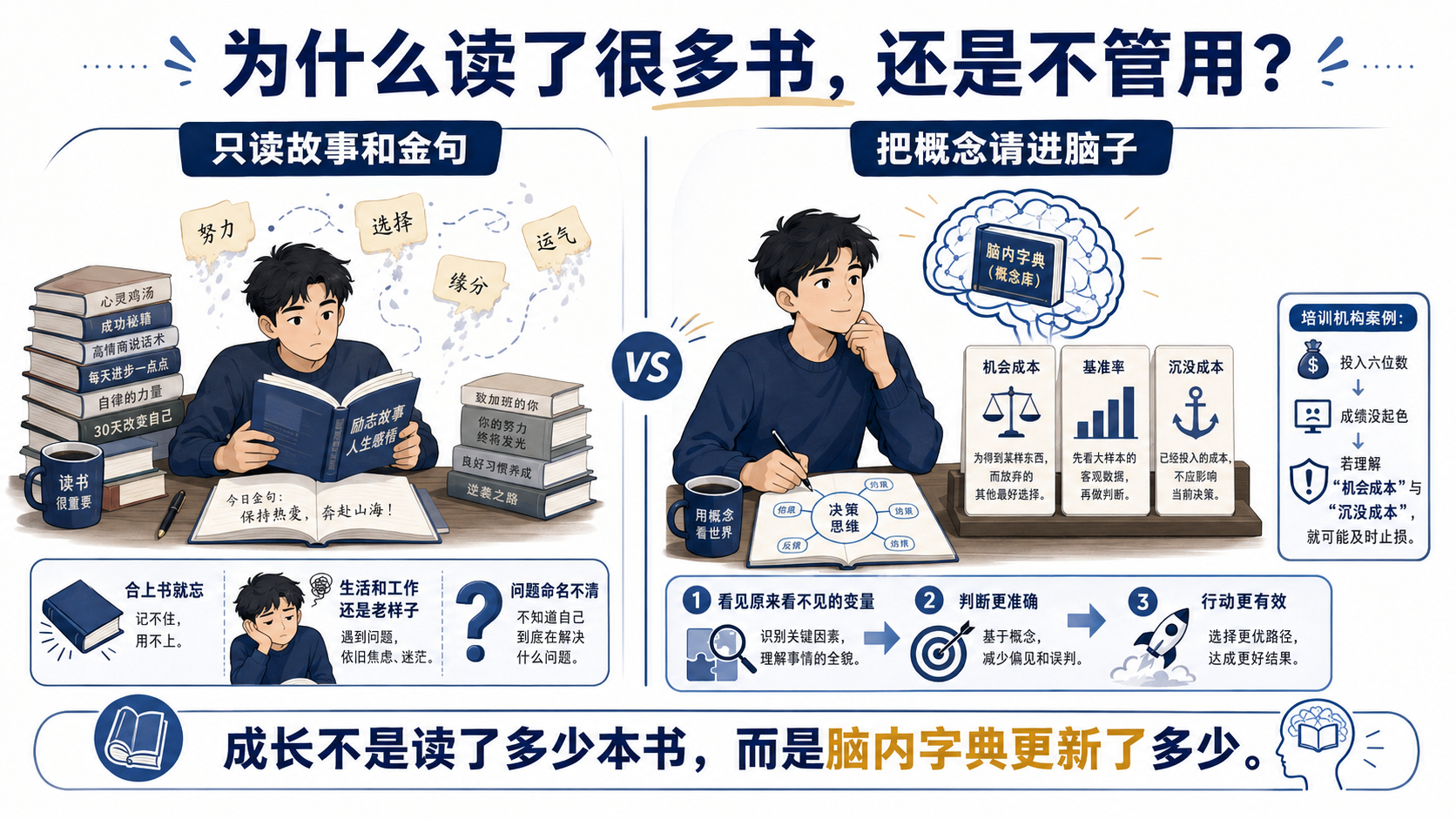 上个月有位读者问我一个问题。他说：这几年我读了差不多一百本书——商业的、心理的、