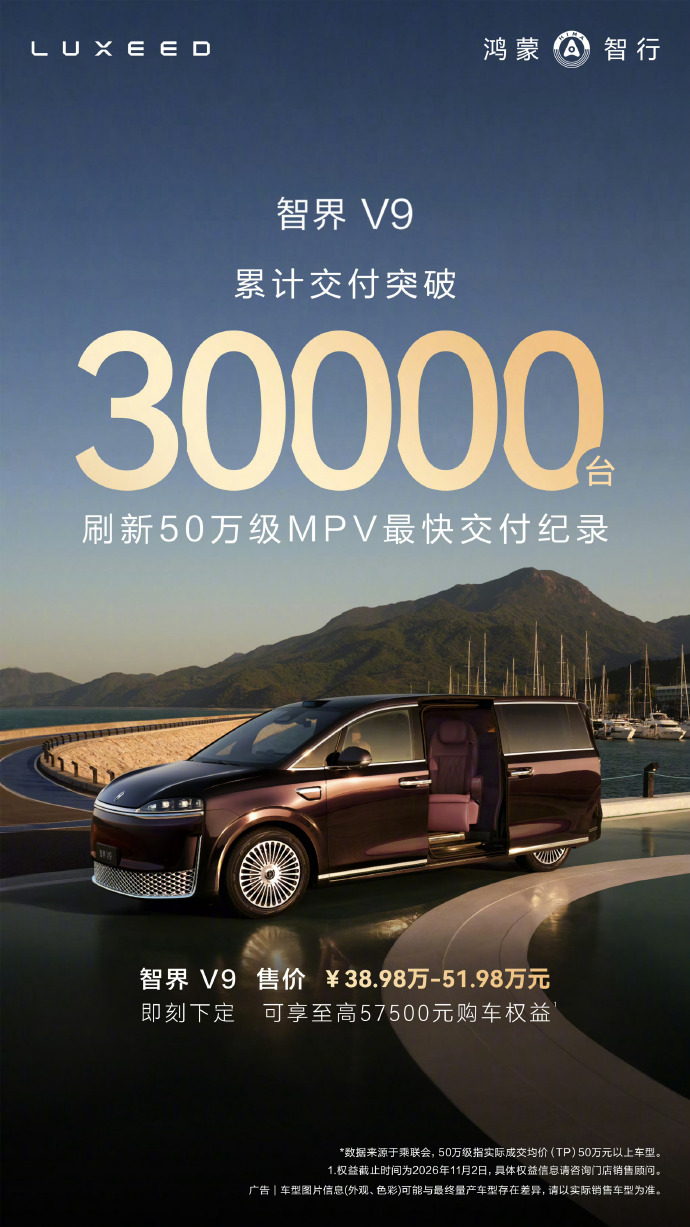智界V9累计交付破30000台 智界 V9 交付破 3 万台 大家怎么看？ ​​