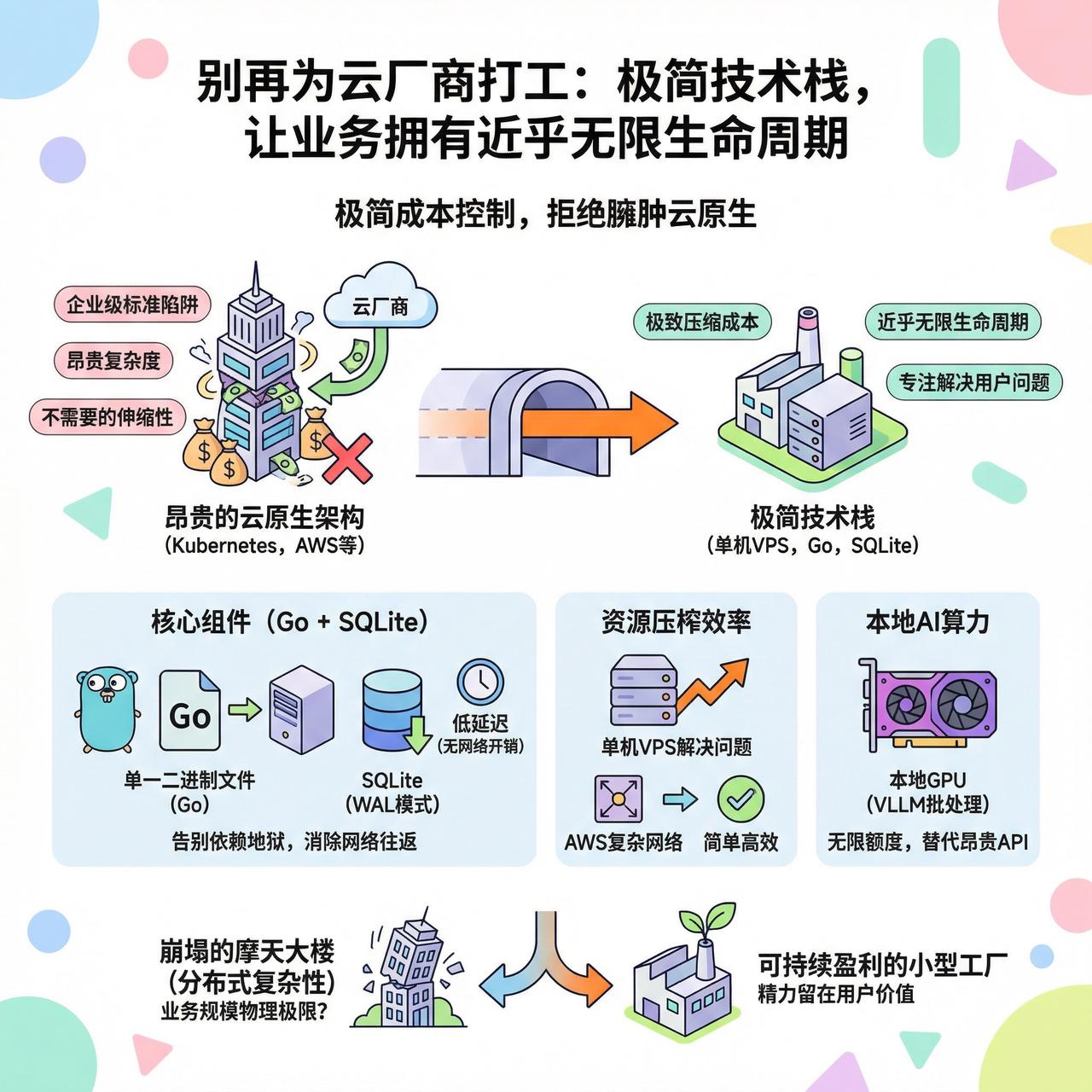 【别再为云厂商打工：极简技术栈，让业务拥有近乎无限生命周期】

快速阅读：通过极