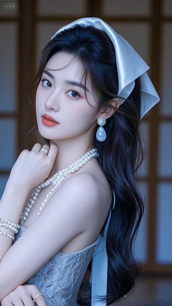 珍珠与丝带轻吻，温柔凝眸间，美得像从童话里走出来的精灵。