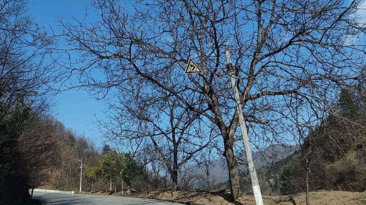 在蓝田前往洛南的盘山路上，每一帧都是流动的风景。

1️⃣风光：群山环绕间，蓝天