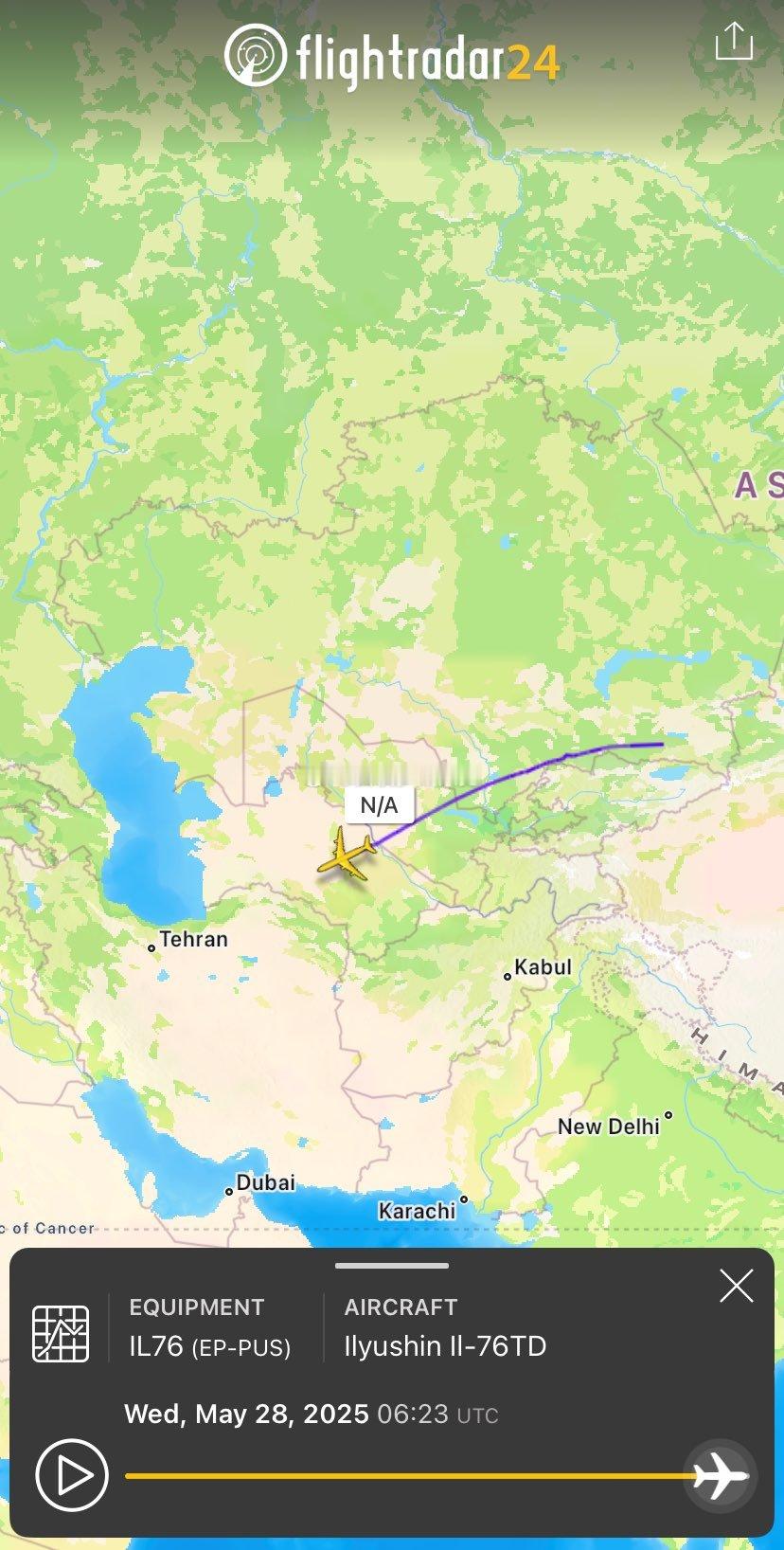 据Flight Radar24消息，5月28日，伊朗伊尔-76TD 货机 （EP