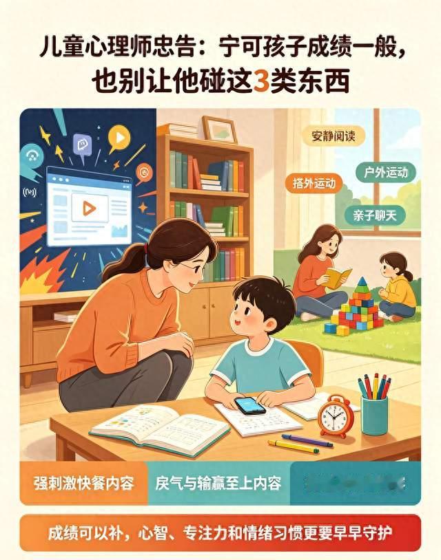 儿童心理师忠告：宁可孩子成绩一般，也别让他碰这3类东西