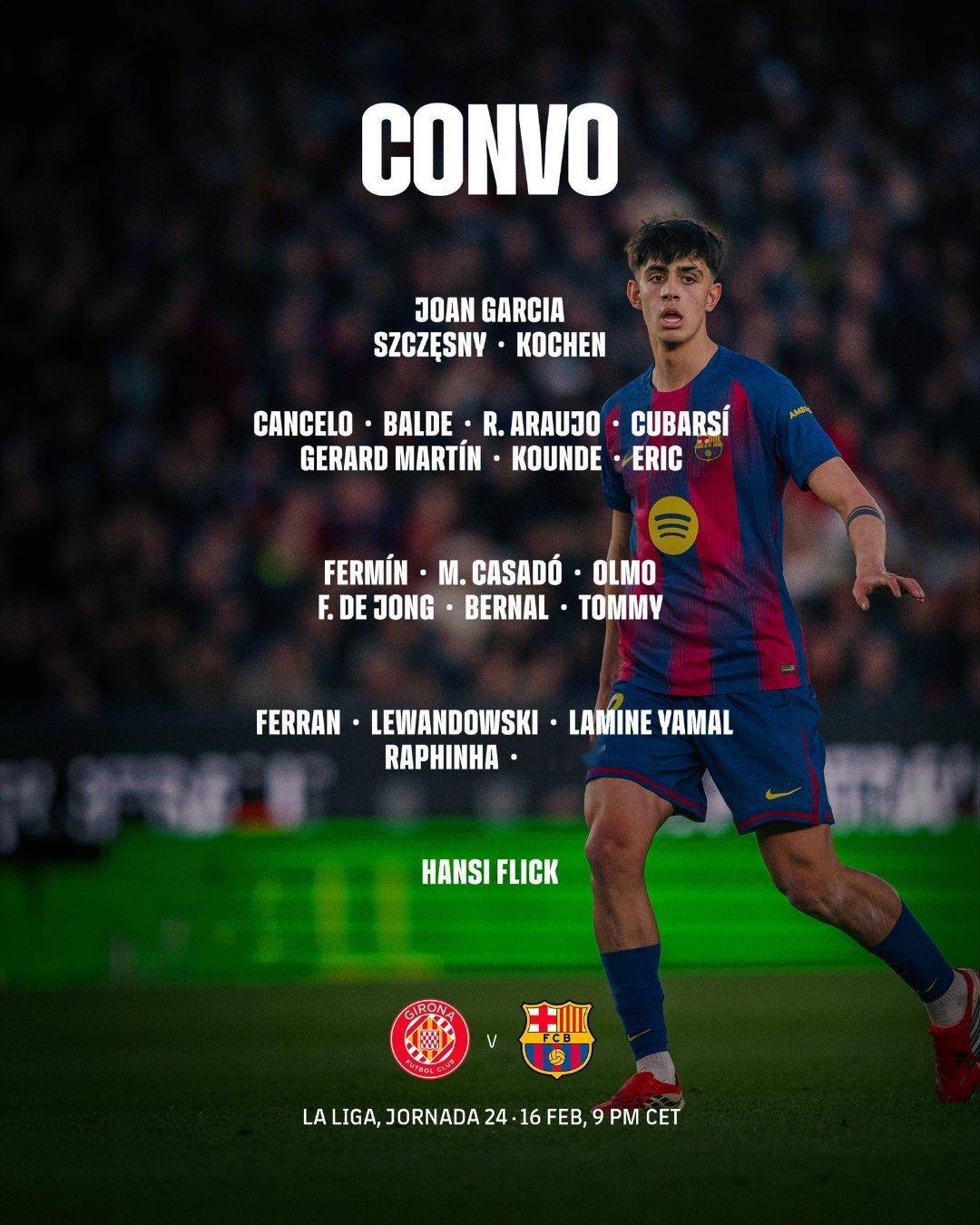 巴萨对阵赫罗纳大名单，拉菲尼亚回归🔥🔥🔥🔥🔥🔥🔥🔥🔥🔥🔥 