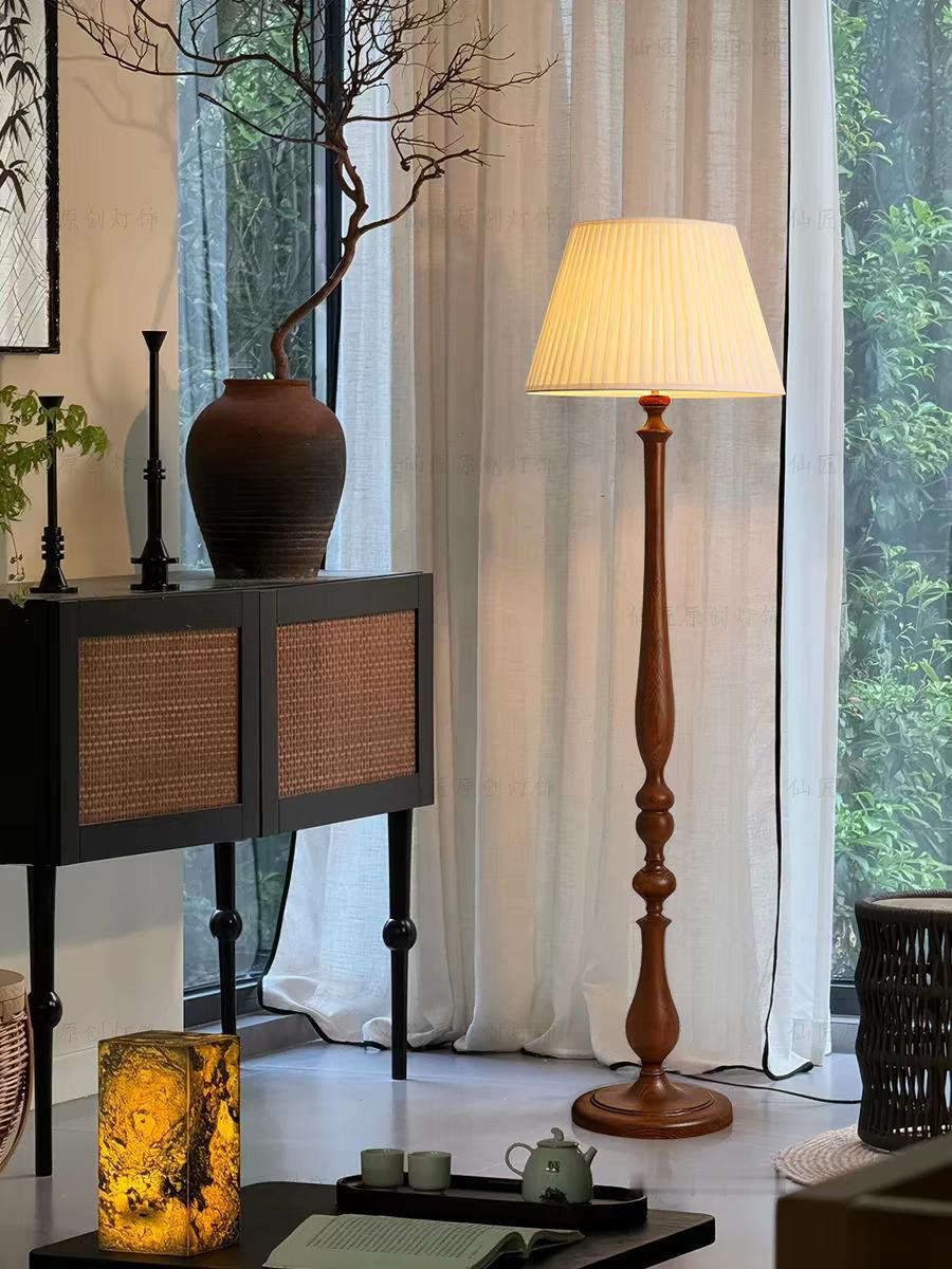 新中式复古实木落地灯中古侘寂风美式法式高级感客厅卧室氛围台灯