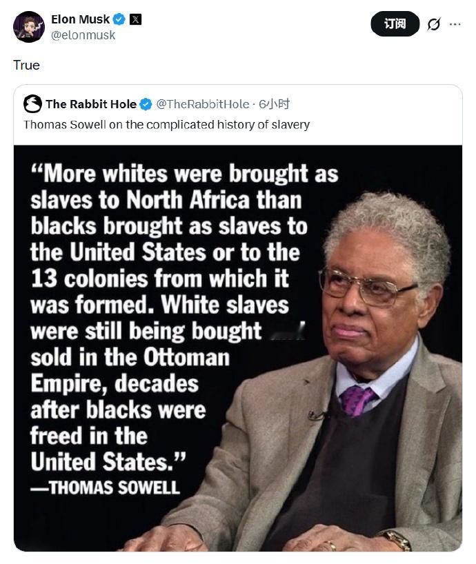 美国经济学家Thomas Sowell ：“被当作奴隶带到北非的白人，比被当作奴