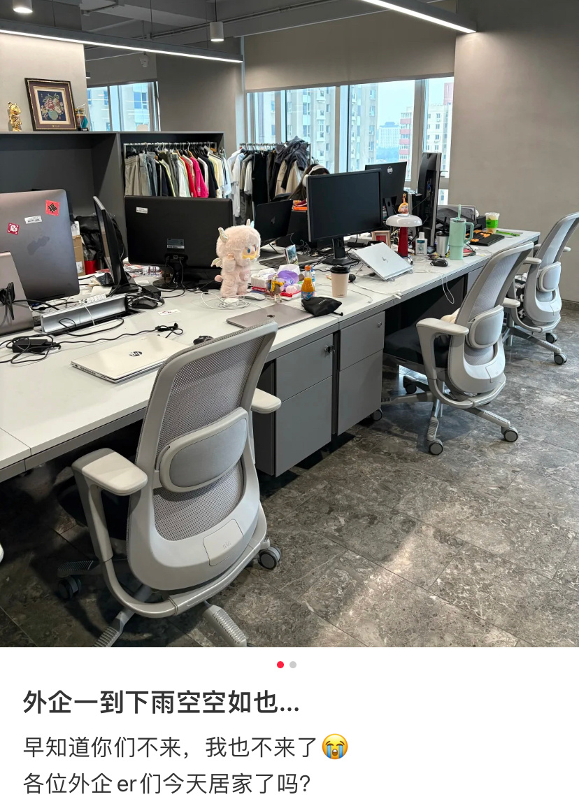 怎么感觉外企好的有点演的成分？下雨就能居家办公，没这么娇气吧[哆啦A梦害怕] ​
