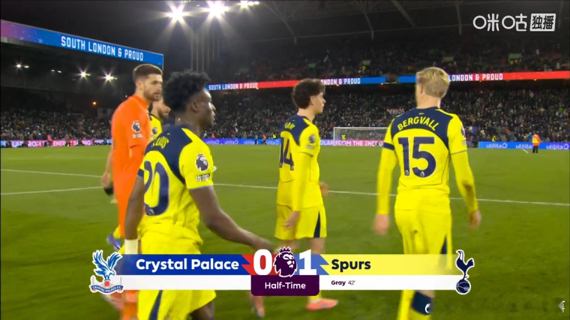 半场结束，水晶宫暂0-1落后热刺大伙如何评价上半场比赛    cr：英国足球那点