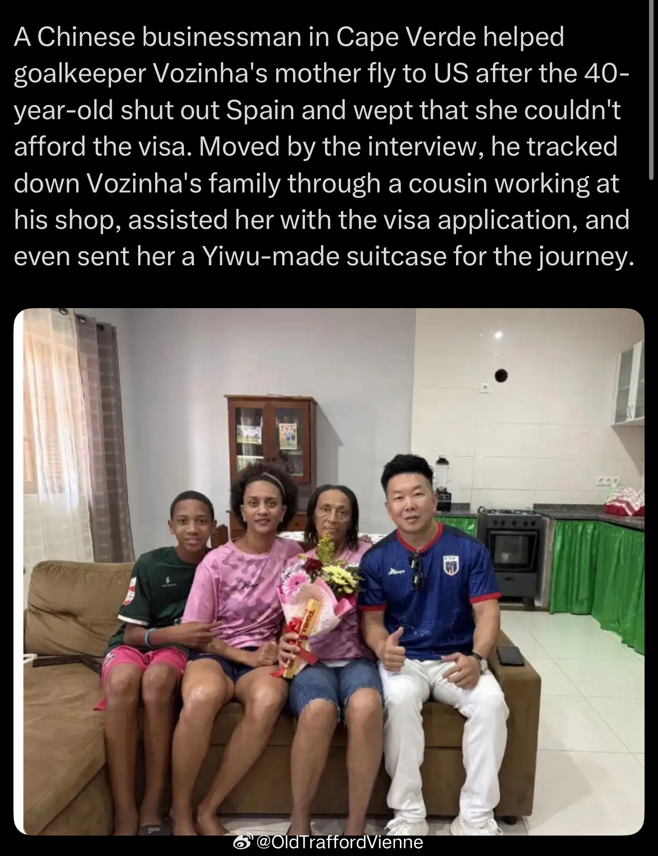 中国人遍布全世界佛得角门将母亲用中文感谢中国球迷