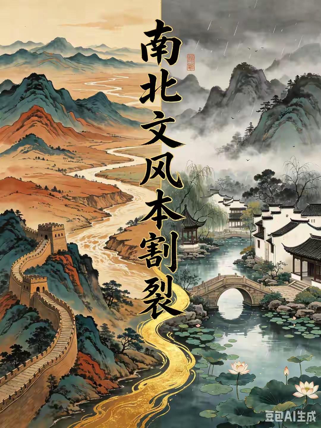 南北朝时南北文风泾渭分明，北方尚质朴刚健、重家国风骨，南方崇绮丽灵动、多风月闲情