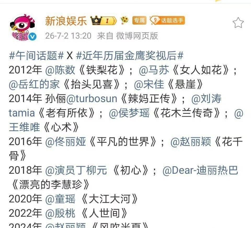 历届金鹰视后盘点，赵丽颖的身影出现了2次
一看有人要炸奖，立马出现打假来 ​​​