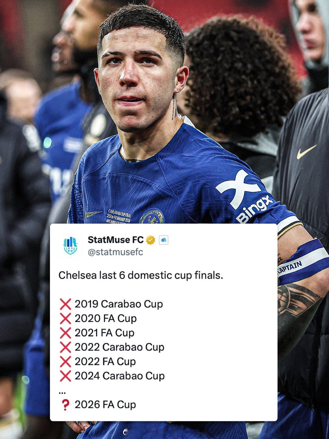 【切尔西要赢一场】切尔西最近6次出战国内杯赛决赛（3次足总杯+3次联赛杯），全部