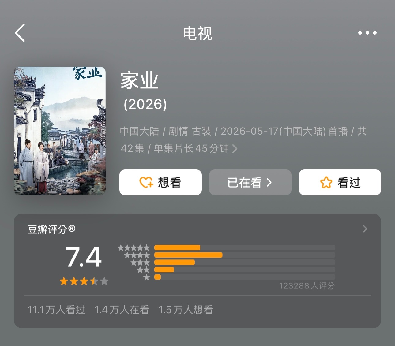 国产剧《家业》豆瓣开分7.4～