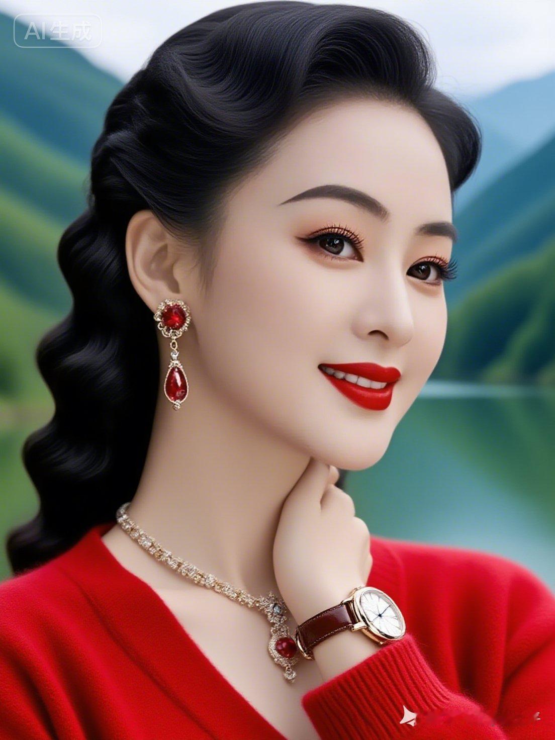 优雅红唇，闪耀耳环，复古妆容，尽显魅力！💄💎👗