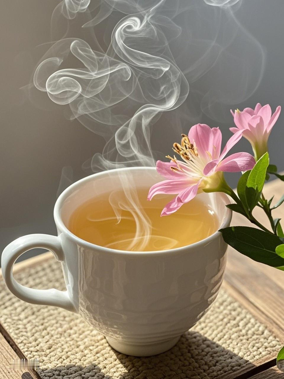 AI妙生图静品清茶赏花香。