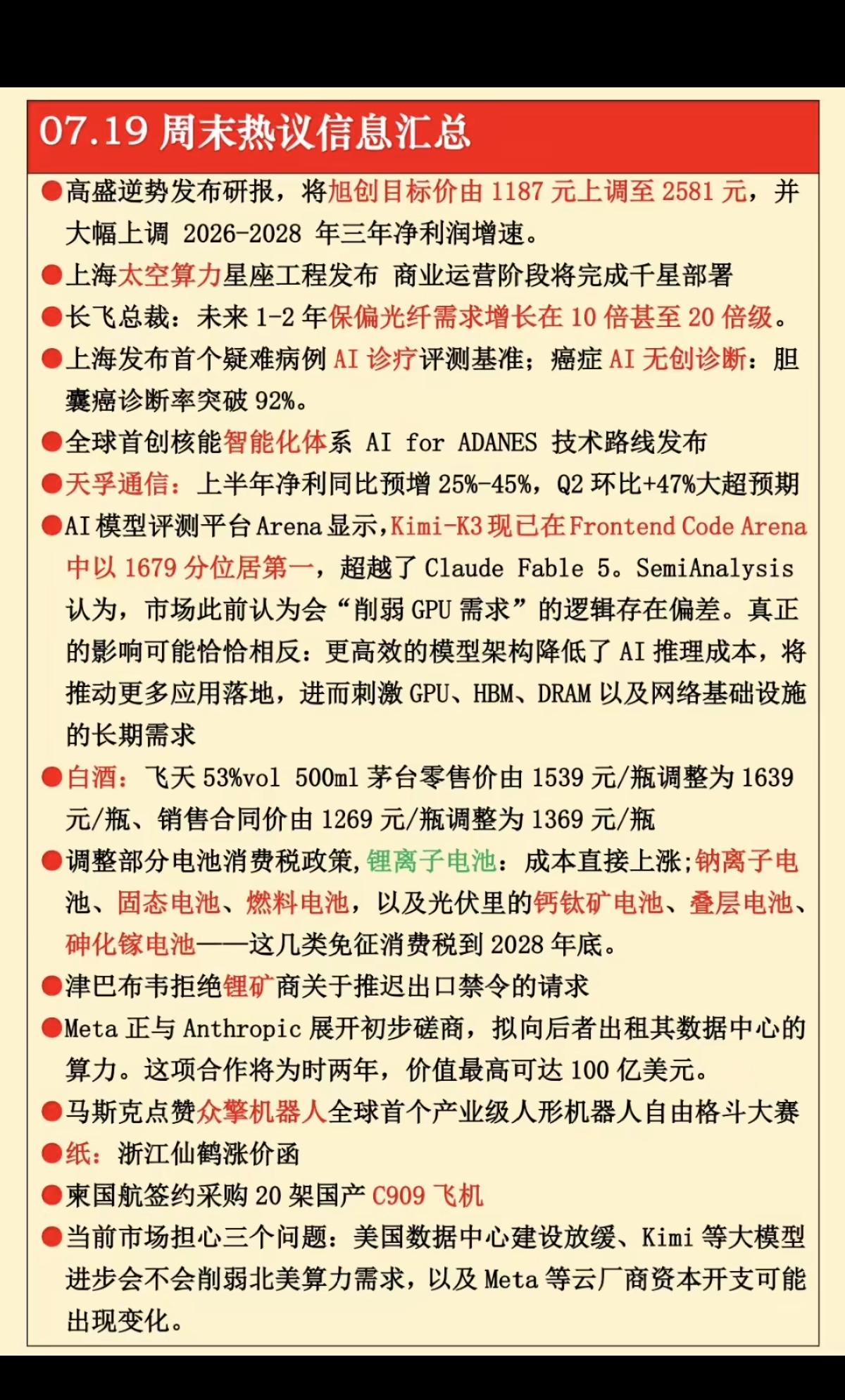 7.20周一  周末：财经热点+信息参考！

1.太空算力
2.保偏光纤
3.白