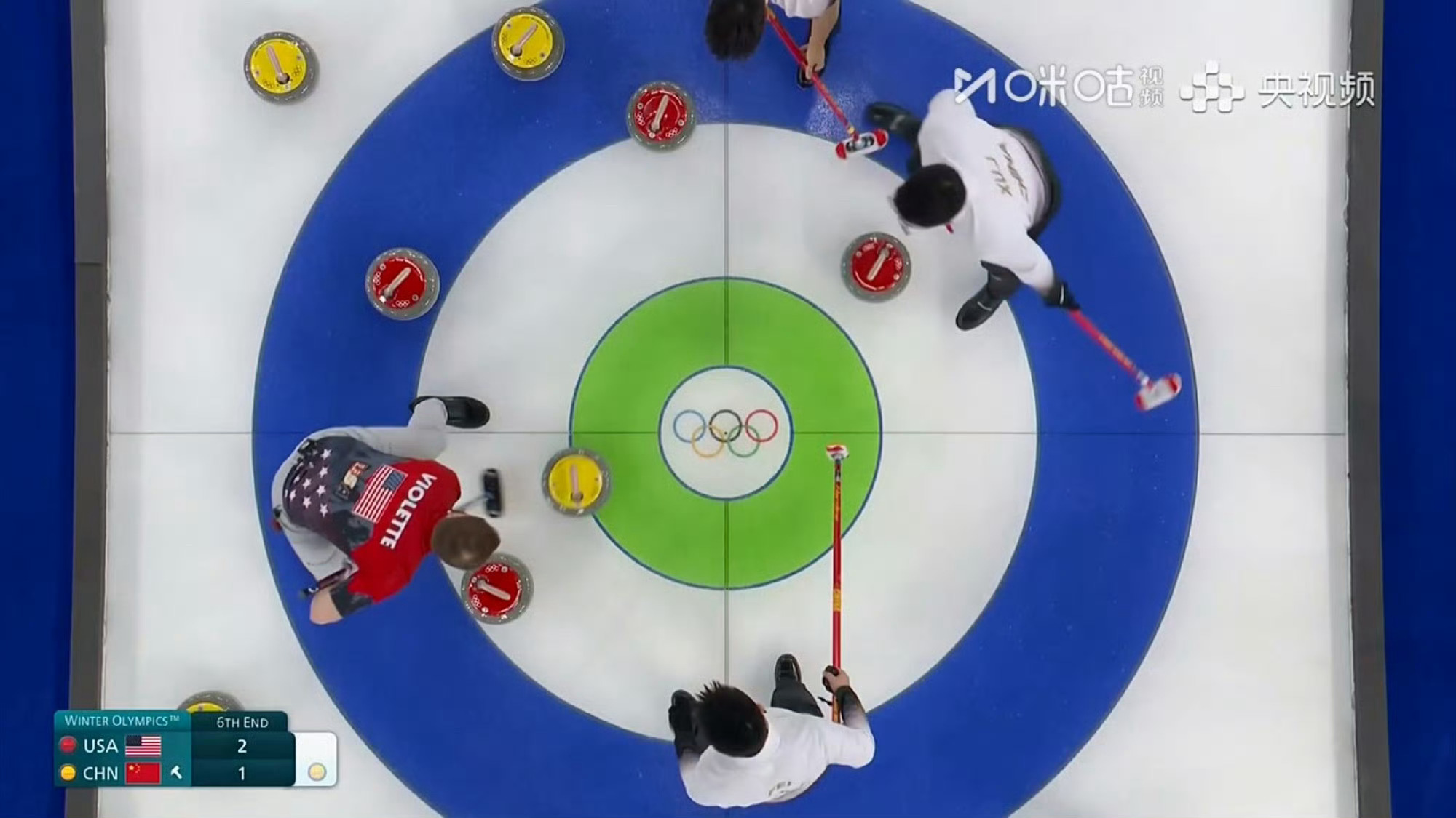 中国冰壶男队8比5美国队中国冰壶男队两连胜米兰冬奥会中国冰壶男队vs美国，由四垒