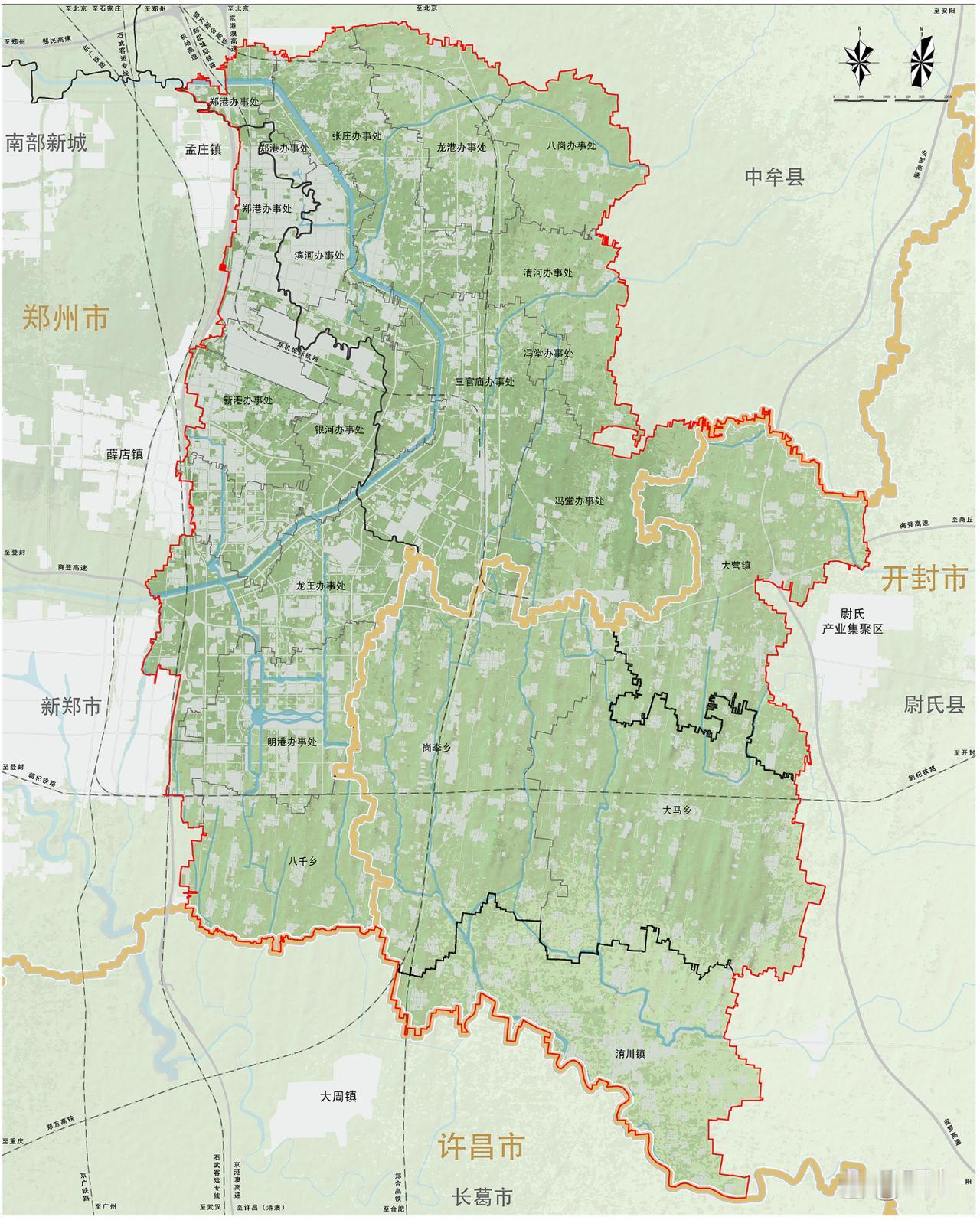 郑州航空港代管新郑的面积最多！
郑州航空港综合实验区位于郑汴许交界处，规划范围总