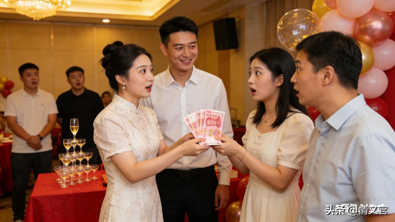 订婚当场给闺蜜2万，新郎的反应藏着婚姻的真相！
 
订婚宴上，新娘刚收下丰厚聘礼