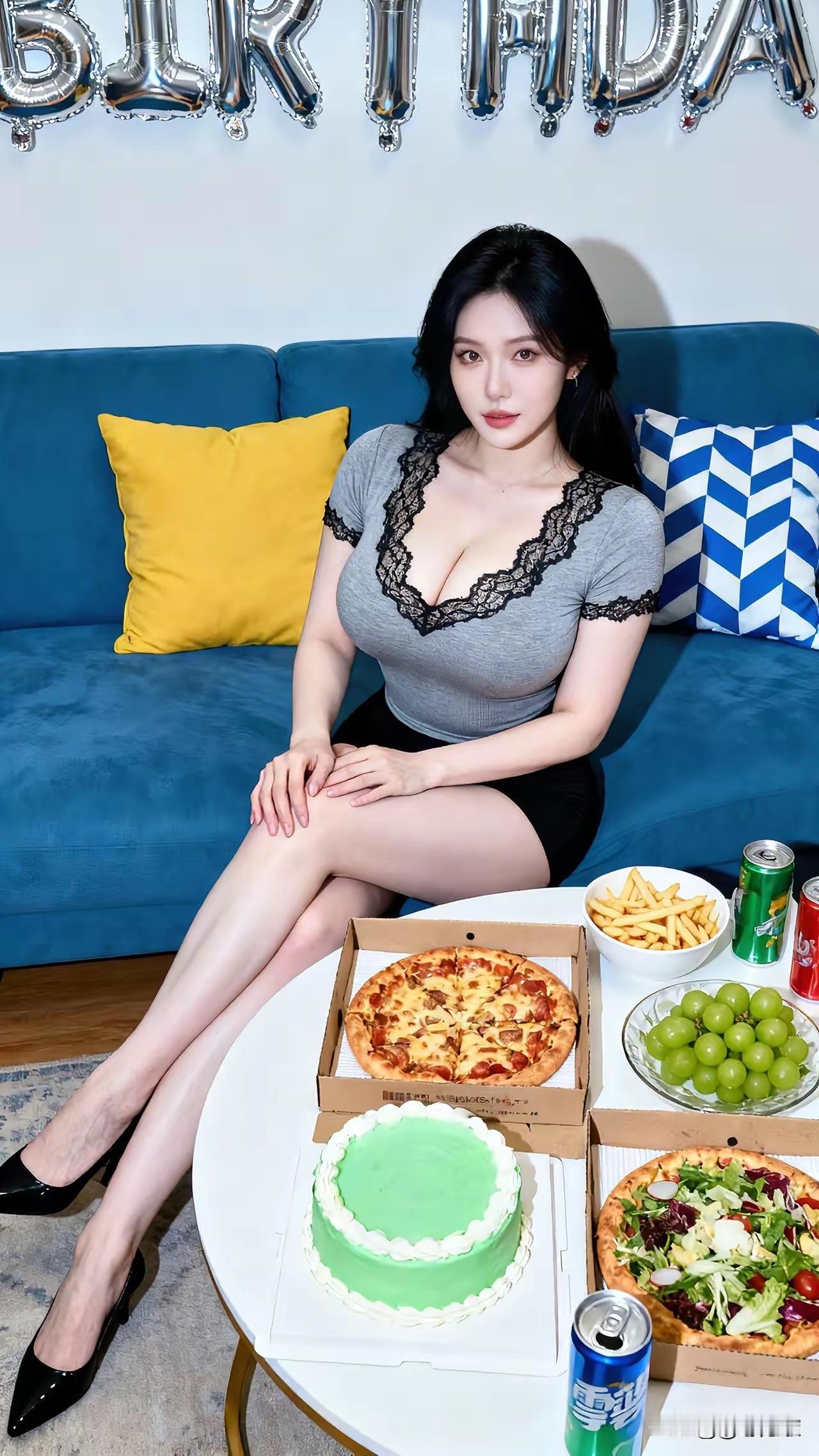 佳人坐宴席，美食满桌间。