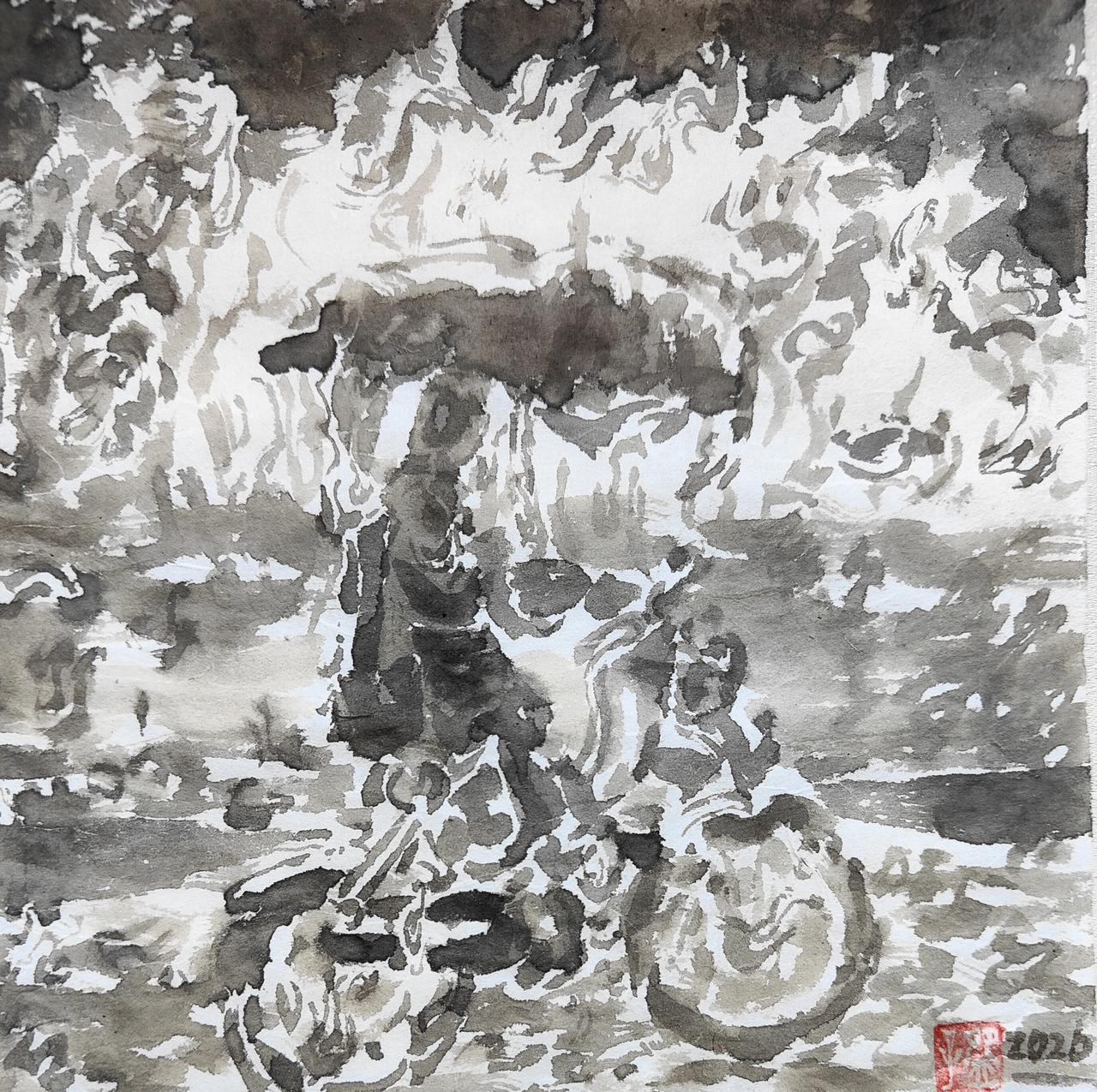 碗子的潜意识水墨《心游系列.下雨了》