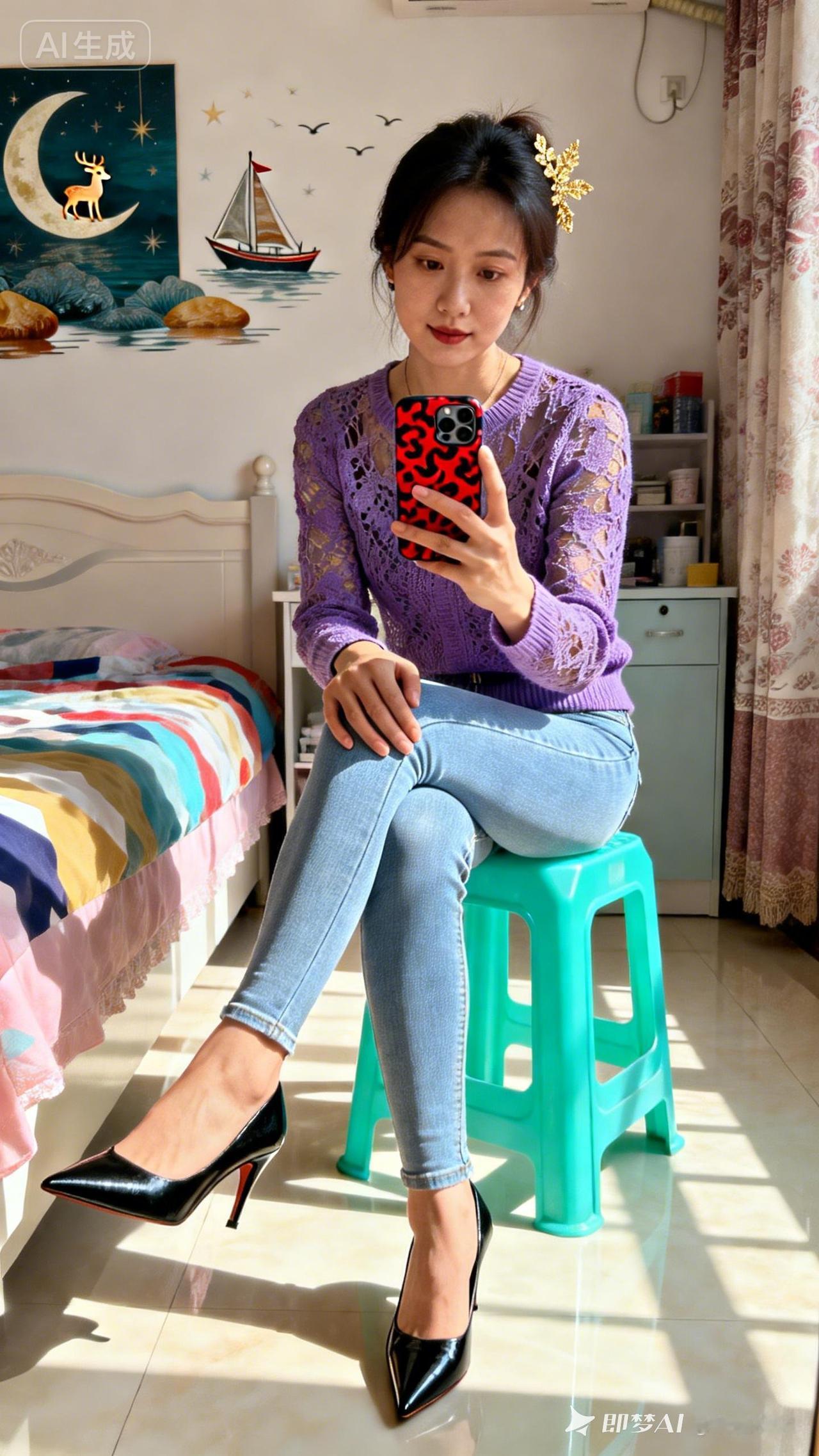 少女心爆棚的卧室自拍，甜美穿搭，快来get同款！💖📸