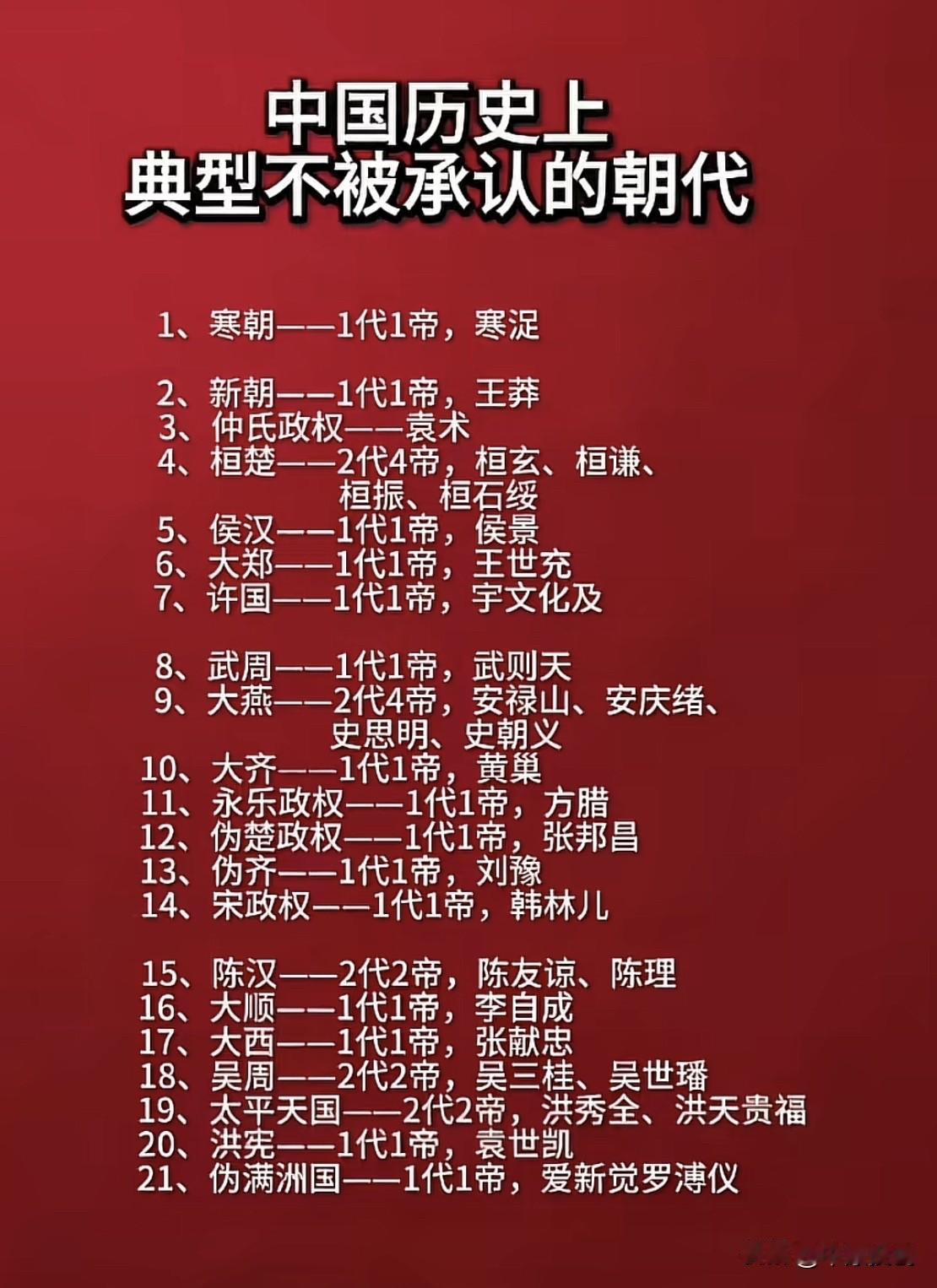 华夏五千年文化：原来有那么多朝代不被承认？

我国历史悠久，存在的朝代也数以万计