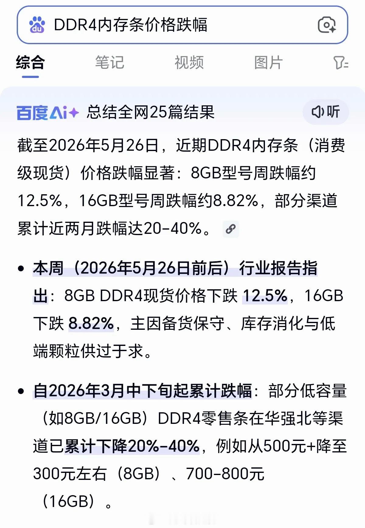 存储芯片玩不下去了？都在说大幅降价！近期DDR4内存条（消费级现货）价格跌幅显著