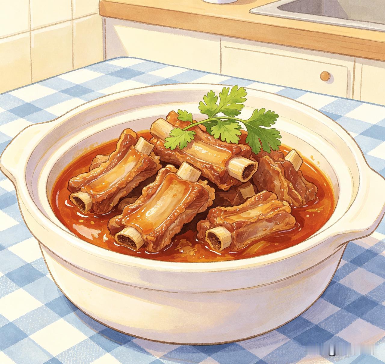 排骨冷水下锅，加姜片、料酒焯水，撇去浮沫后捞出洗净。
 
锅中放少许油，下排骨翻