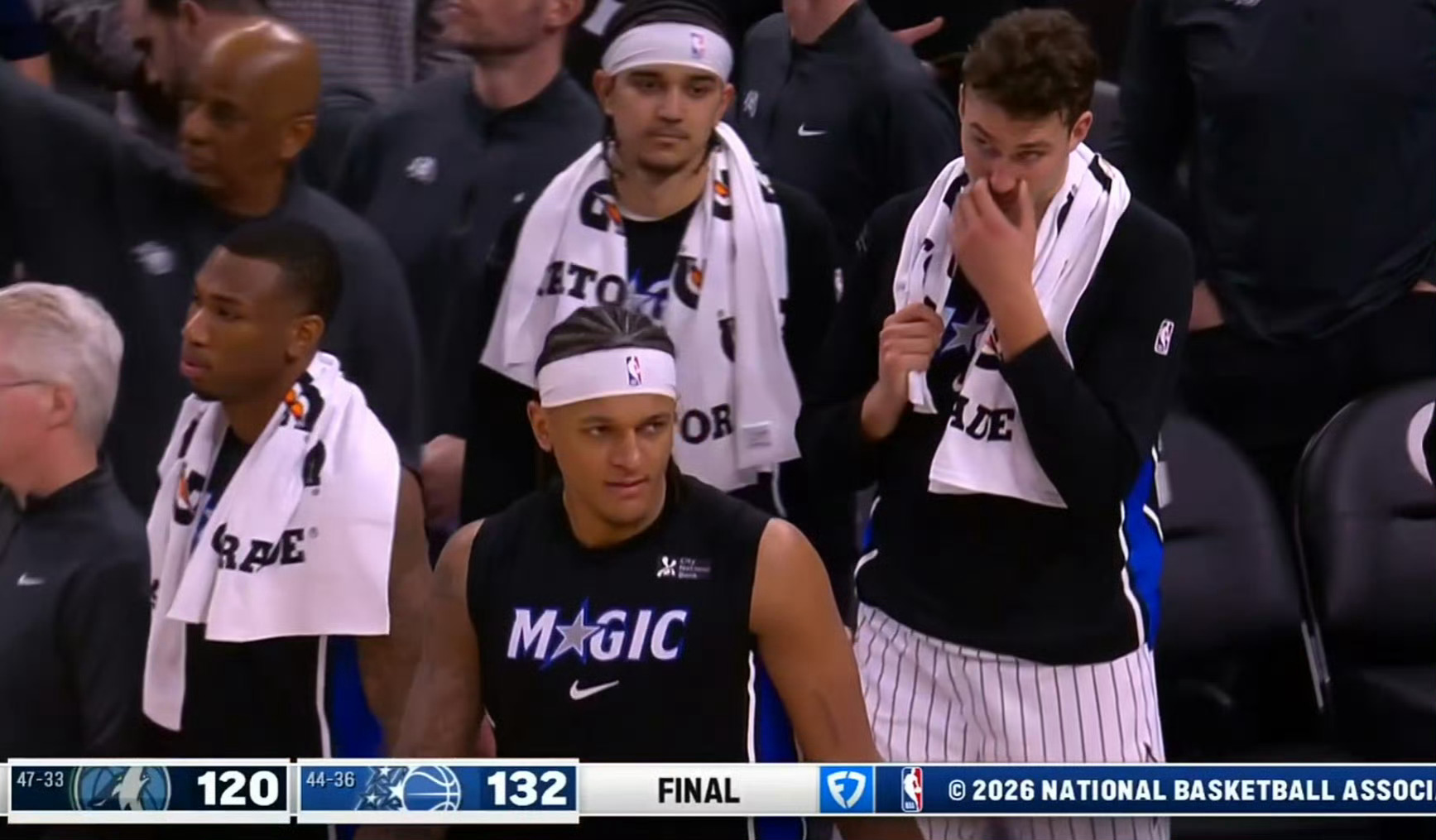 爱德华兹/兰德尔/戈贝尔/轮休，麦丹复出，森林狼客场120-132负于魔术，不影