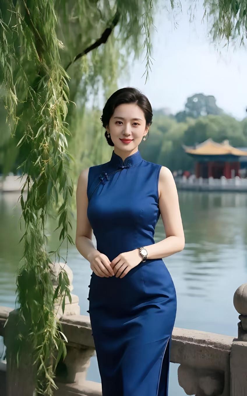 优雅蓝裙，园林随拍，浅色蓝裙穿搭