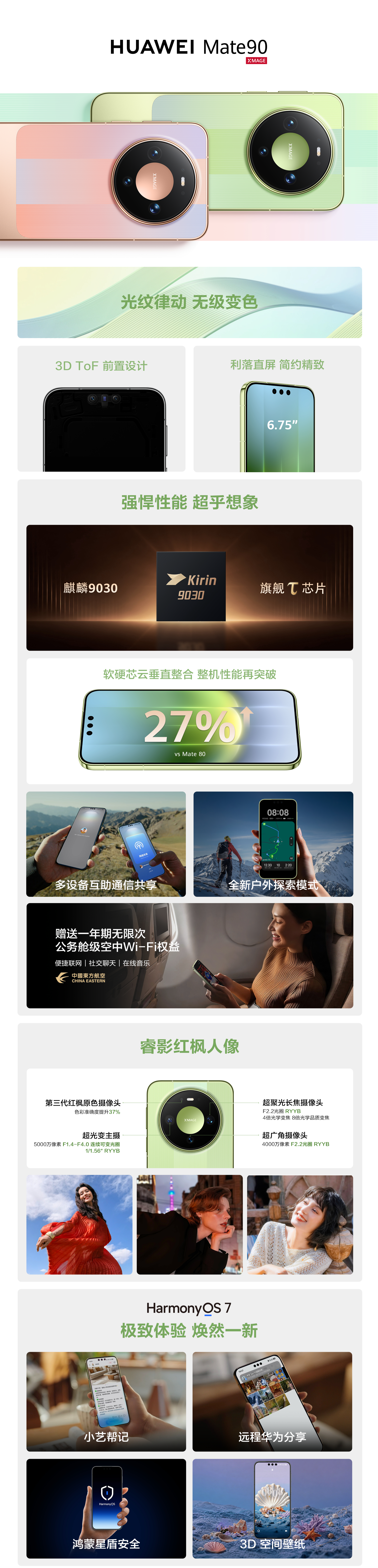 华为Mate90价格 ​一张图读懂今天发布的华为Mate90标准版。麒麟9030
