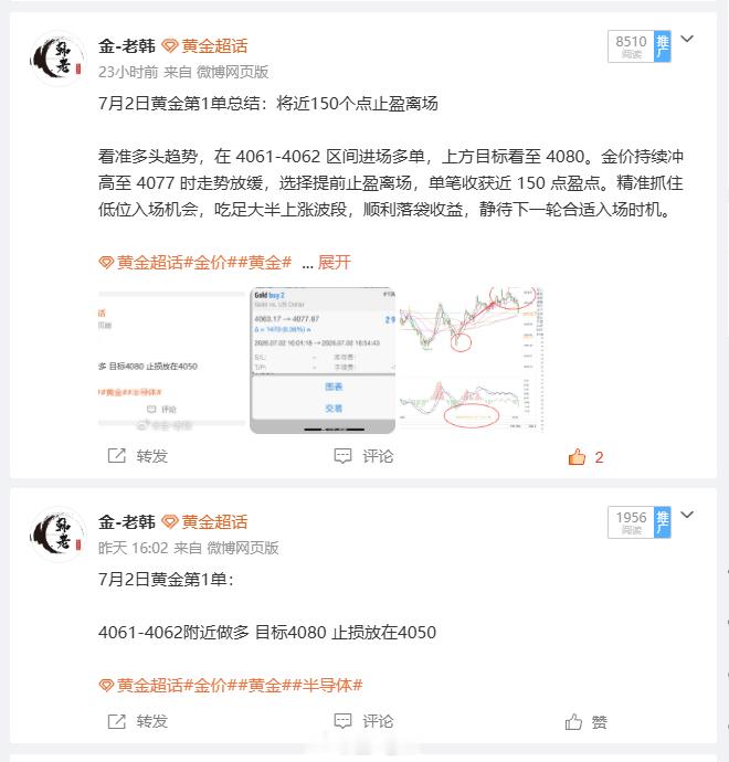 7 月 2 日黄金交易总结：微博上拿下220点！ 今日三笔操作合计盈利：150+
