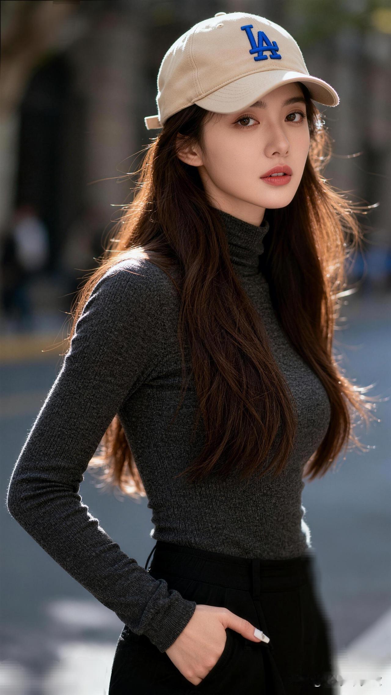 长安街头，少女映画。美女究竟能有多美 都市街头风，青春活力穿搭，棒球帽+高领毛衣