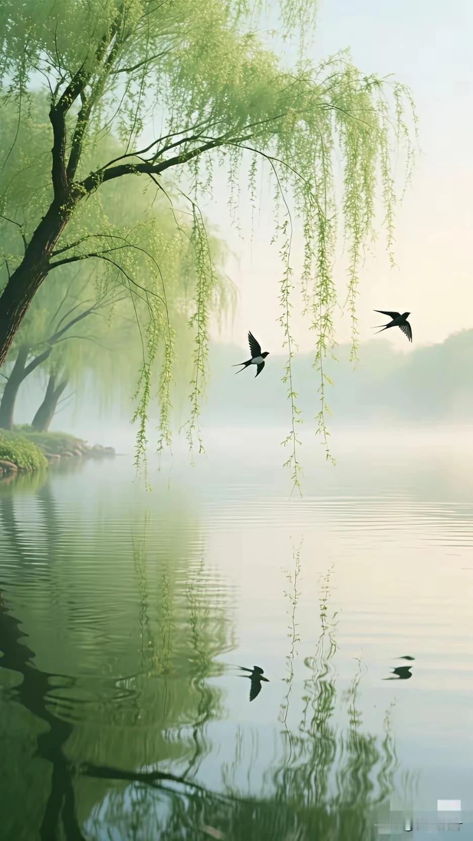 上联：烟中翠柳迷归燕
下联：雾里看花觅娇娘