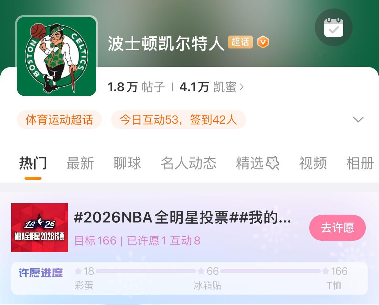 波士顿凯尔特人2026NBA全明星投票我的NBA全明星第一票 大家一起来【许愿池