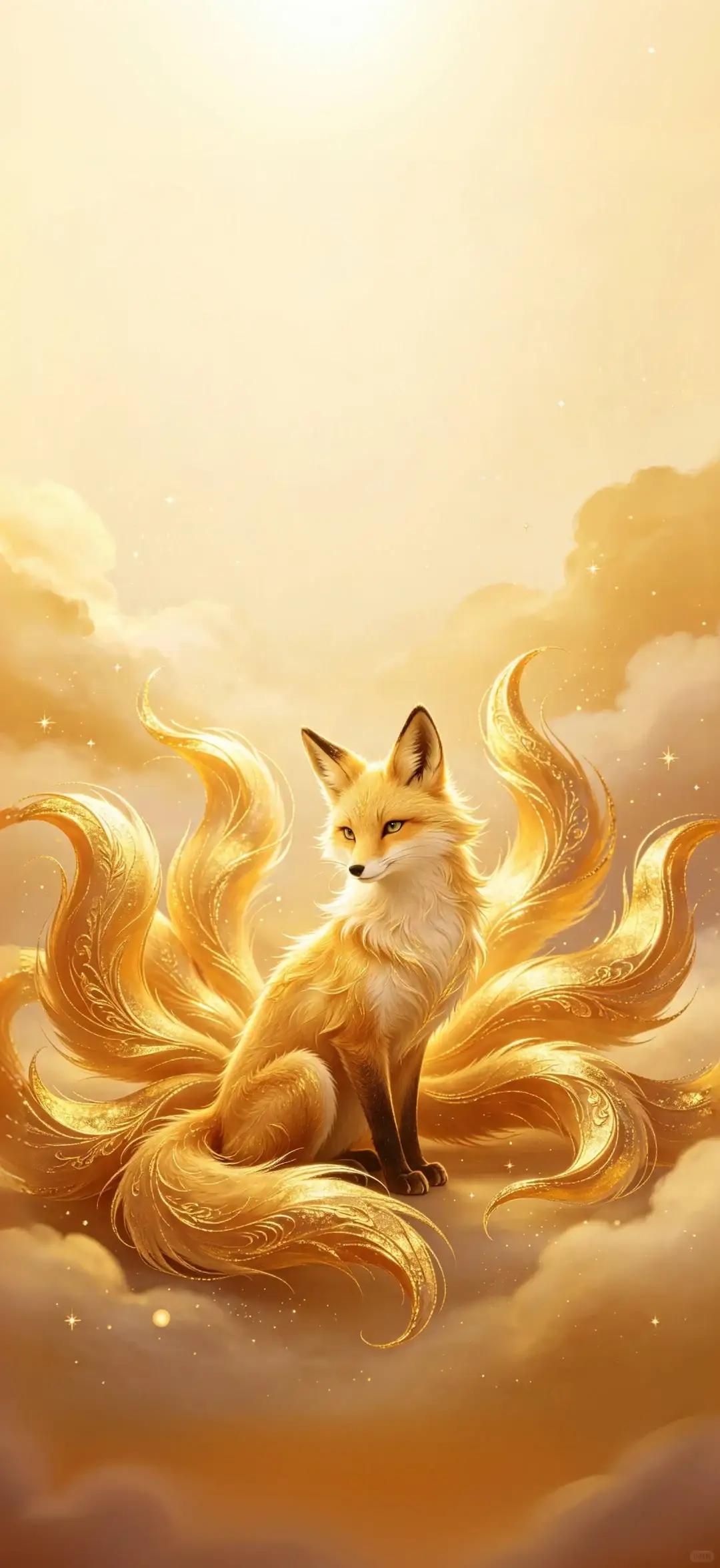 手机壁纸～金狐踏云，纳福迎祥，万事皆得所愿。
世间万般期许，皆藏于这山海仙景之中
