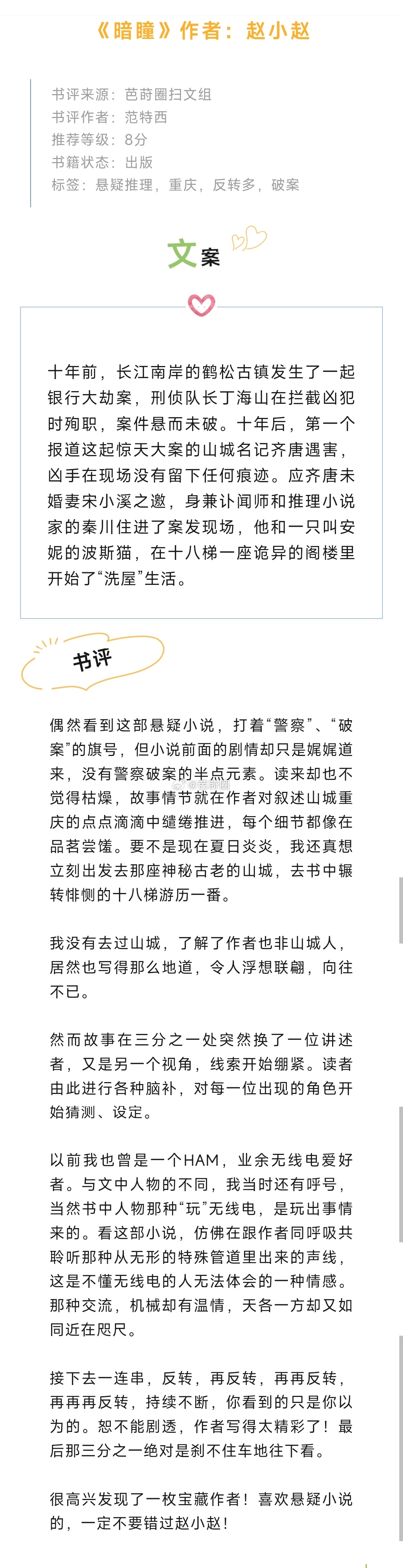 #芭莳圈推文[超话]##我的夏日消暑书单##错过后悔的高品质书单# 《暗瞳》作者