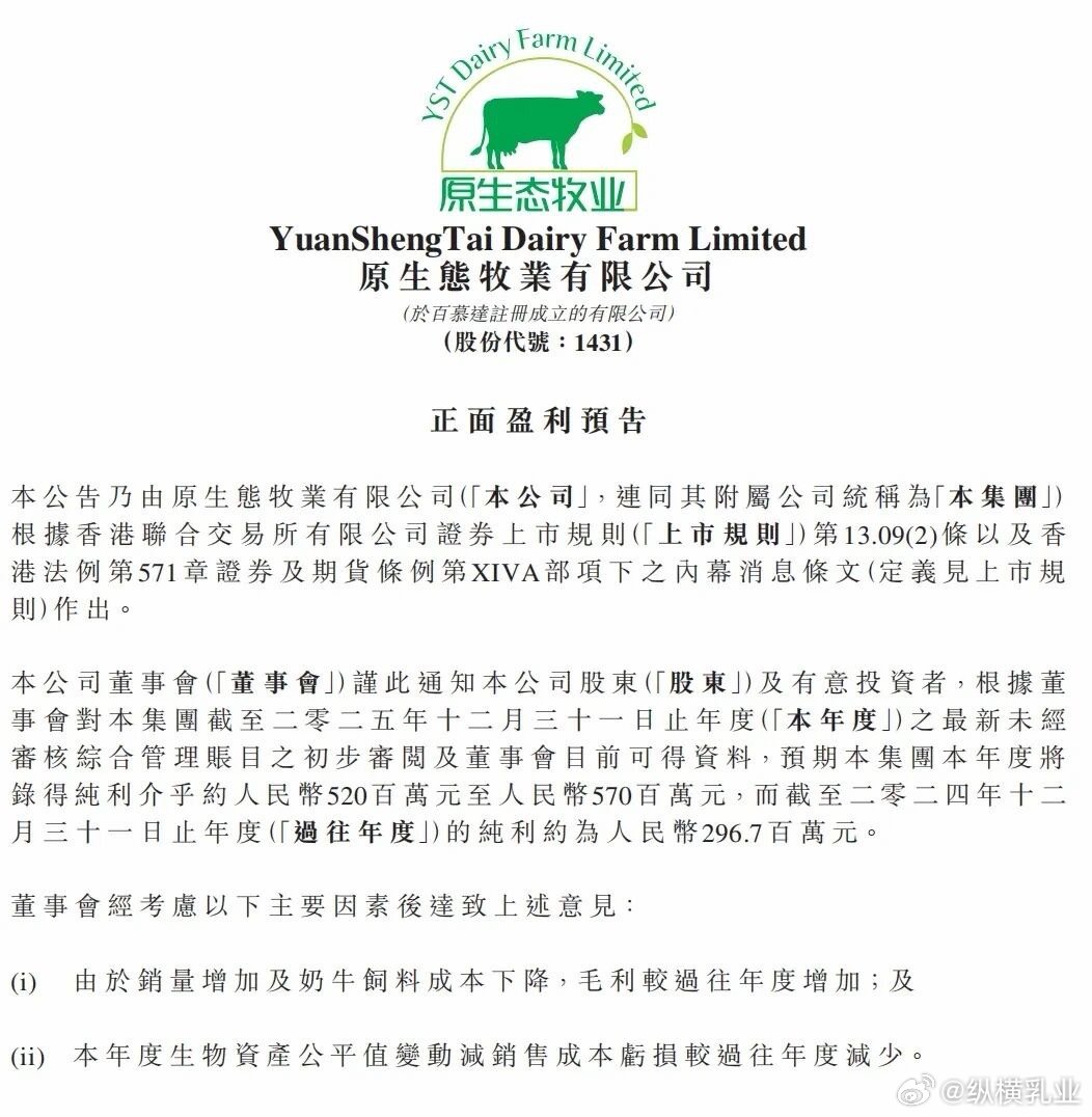 【盈利超5.2亿元，这家巨头治下的牧业重回巅峰】原奶价格持续探底，一家曾被周期重