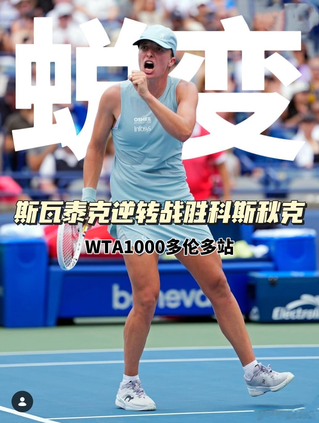 WTA1000多伦多 1/8决赛科斯秋克 6‑3 1‑6 2‑6 斯瓦泰克斯瓦泰