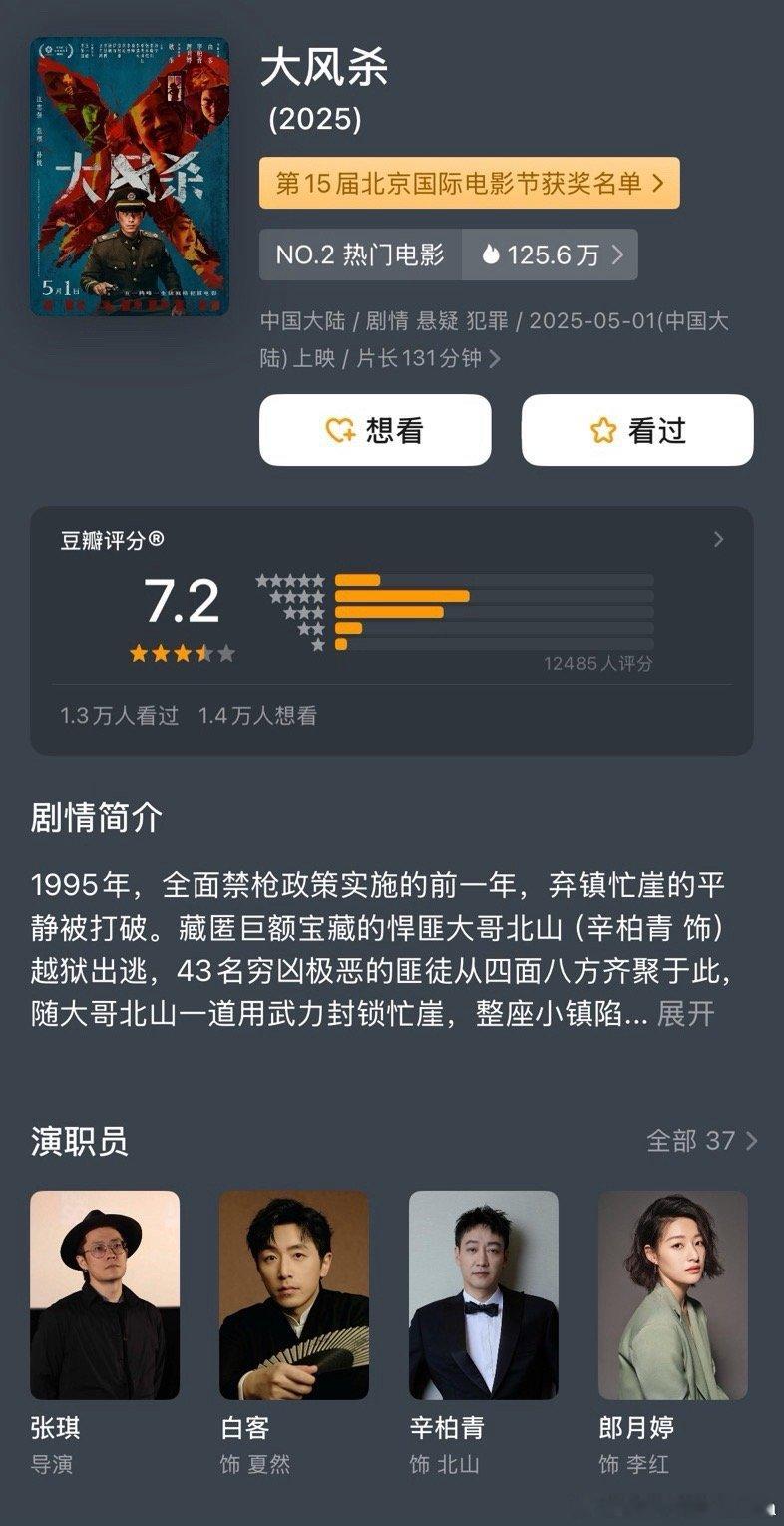 五一档新片某瓣陆续开分：《大风杀》7.2领跑《水饺皇后》7.0《雷霆特攻队》6.