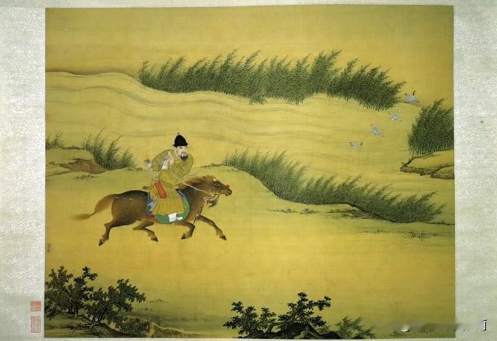《宣宗射猎图》：草原上的帝王英气 
 
北京故宫藏的这幅《宣宗射猎图》，用简练的
