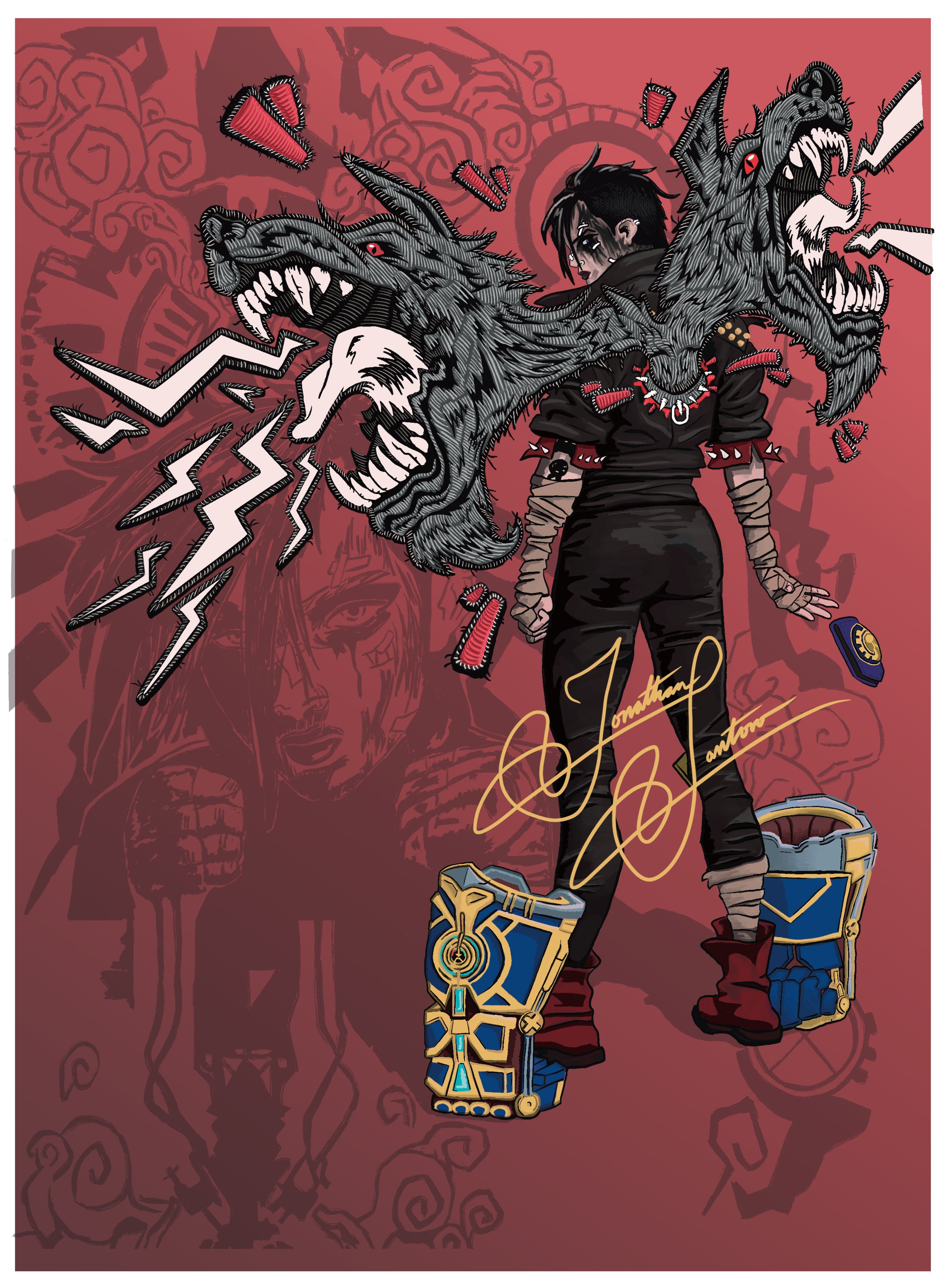 符文战场 卡牌游戏 内瑟斯，蔚（高清无字版）插画英雄联盟
