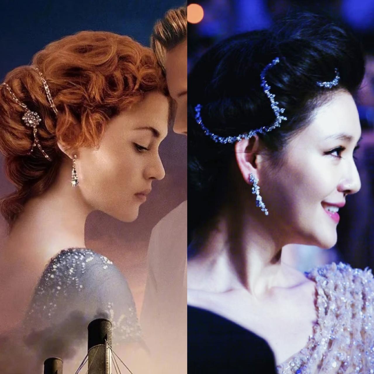 发现大S有次走红毯的发型，特别像《泰坦尼克号》里女主角露丝的造型。虽然不完全一模