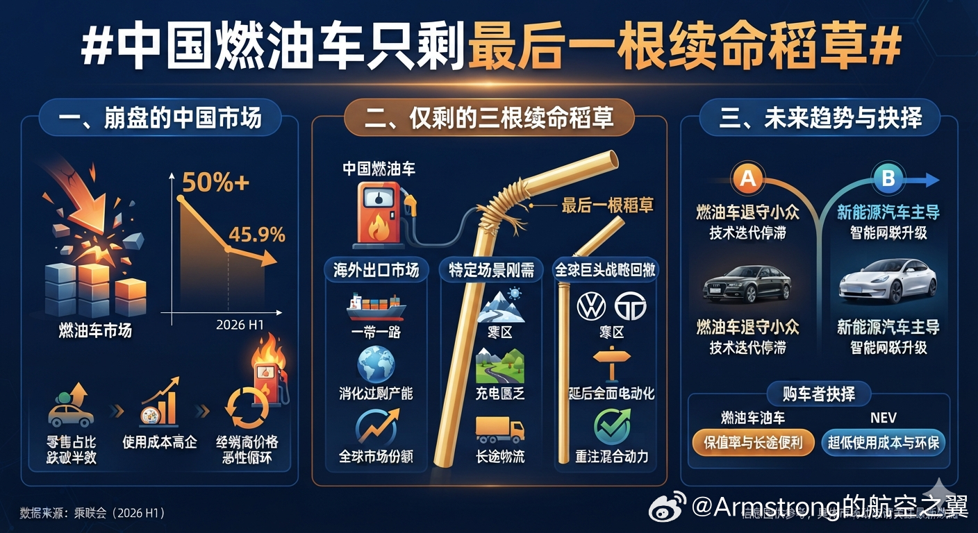 中国燃油车只剩最后一根续命稻草 2026年上半年中国乘用车零售中燃油车占比已跌至