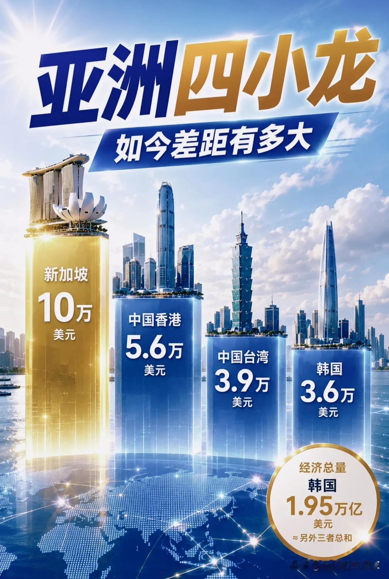 曾经齐名的亚洲四小龙，如今人均GDP差距已经拉开！
 
提起亚洲四小龙，是上个世
